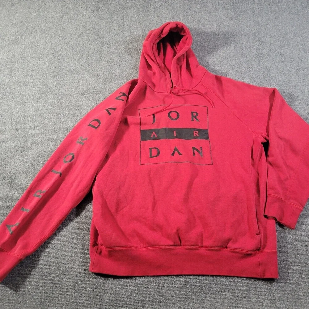 Air Jordan Nike Hoodie Pull Over Sweatshirt Retro‎ Red L Y2K Large LOGO *READ*